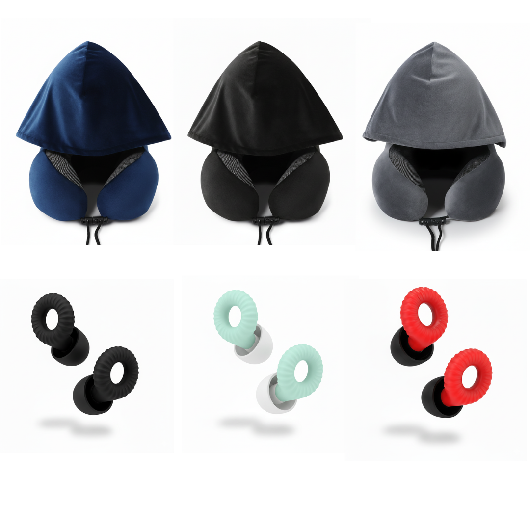 3 כריות צוואר + 3 זוגות אטמי אוזניים | Travelle Trio Kit