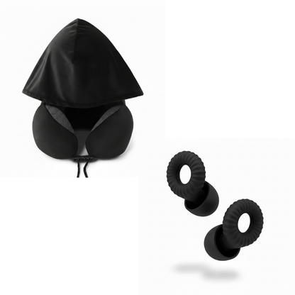 כרית צוואר עם קפוצ'ון + זוג אטמי אוזניים | Travelle Solo Kit