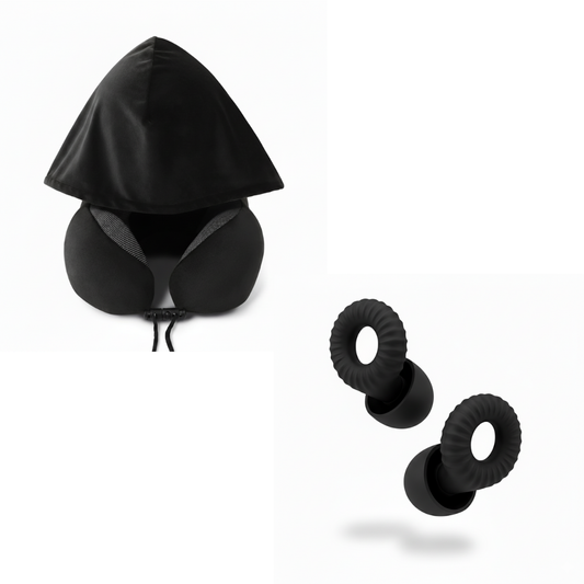 כרית צוואר עם קפוצ'ון + זוג אטמי אוזניים | Travelle Solo Kit