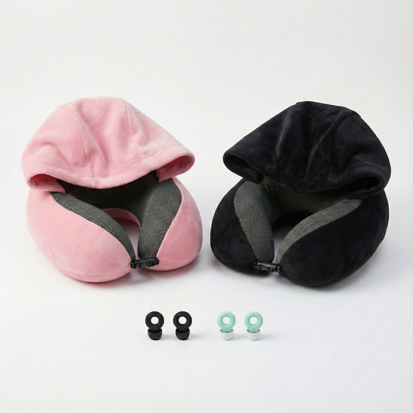 כרית צוואר עם קפוצ'ון + זוג אטמי אוזניים | Travelle Solo Kit