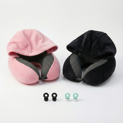 כרית צוואר עם קפוצ'ון + זוג אטמי אוזניים | Travelle Solo Kit